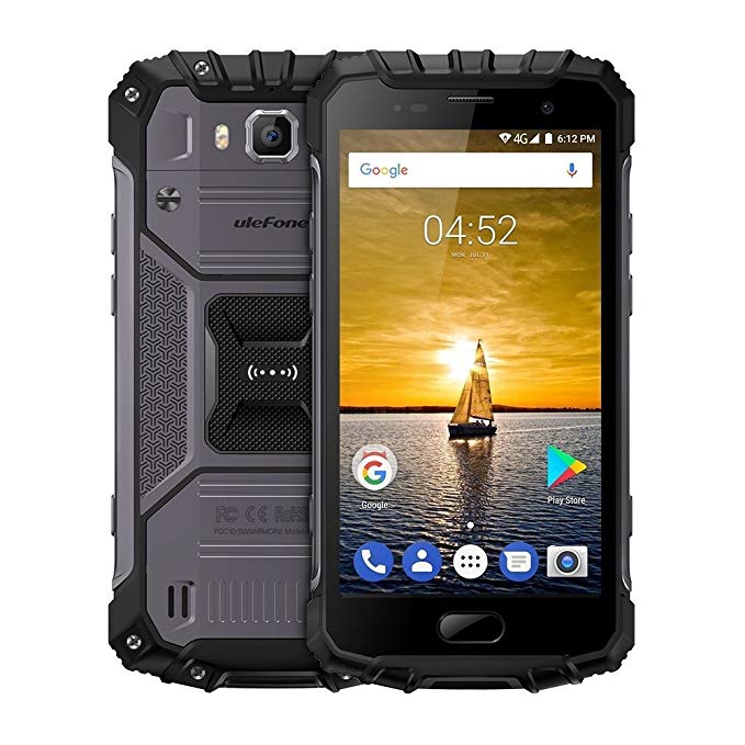 Ulefone Armor 2 5.0 Inch Android 7.0 Unlocked Smartphone - Waterproof Shockproof Dustproof MT6753 64Bit Octa core 1.3GHz 6GB RAM + 64GB ROM 16MP / 13MP Camera 4G Dual SIM Mobile Phone Black