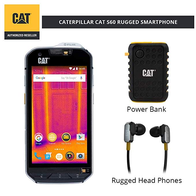 CAT S60 Single SIM Rugged Waterproof Unlocked Smartphone - North American Variant Bundle with 10000mAh Power Bank & CAT Rugged Earphones