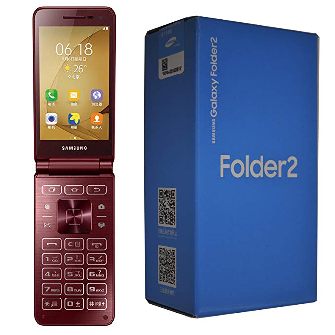 Samsung Galaxy Folder 2 SM-G1650 16GB Flip Factory Unlocked 4G Smartphone (Wine Red) - International Version