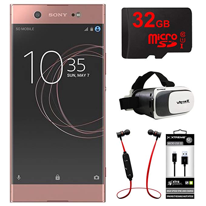 Sony XA1 Ultra 32GB 6” Smartphone, Unlocked-Pink (1308-0905) w/32GB Bundle Includes, 32GB MicroSD Memory Card, Fusion Bluetooth Headphones, VR Vue II Virtual Reality Viewer & USB Micro to USB Cable